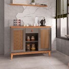 Aparador Buffet 2 Portas E 1 Gaveta Zoe Cinza Pérola E Noce -