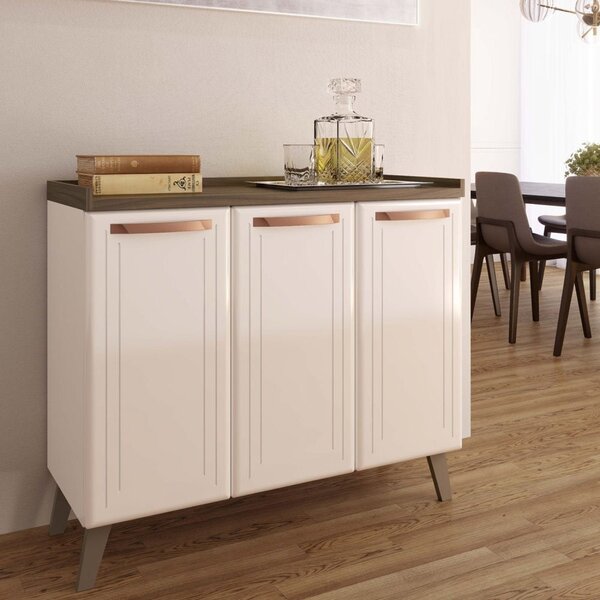 Aparador Buffet 3 Portas 105cm Com Tampo Telasul Branco