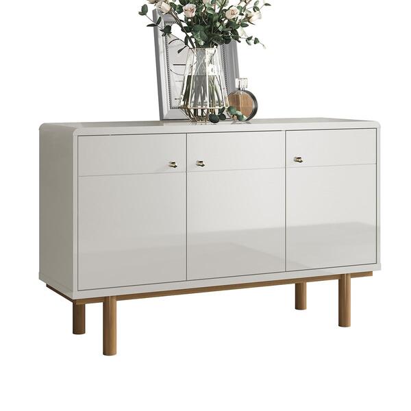 Aparador Buffet 3 Portas Bordas Arredondadas Pés Madeira 1,20