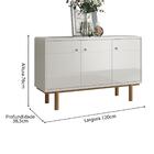 Aparador Buffet 3 Portas Bordas Arredondadas Pés Madeira 1,20