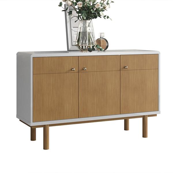 Aparador Buffet 3 Portas Bordas Arredondadas Pés Madeira 1,20