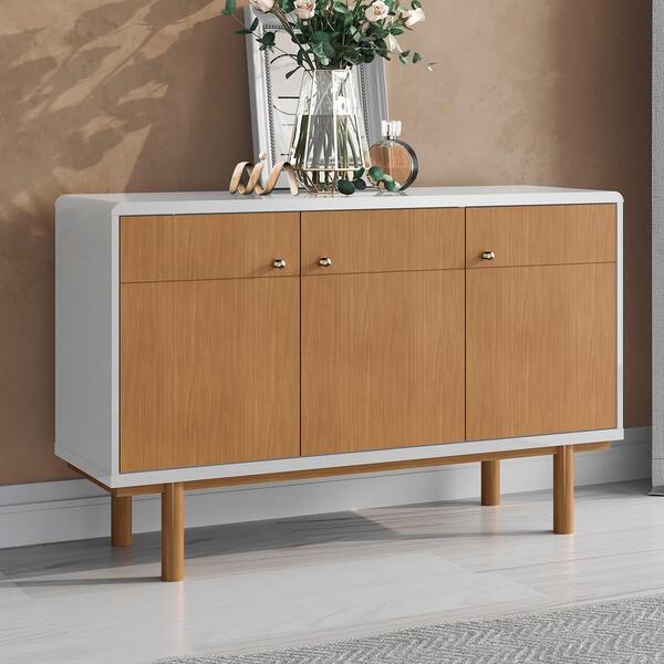 Aparador Buffet 3 Portas Retrô Off White Marrom Catar Lukaliam