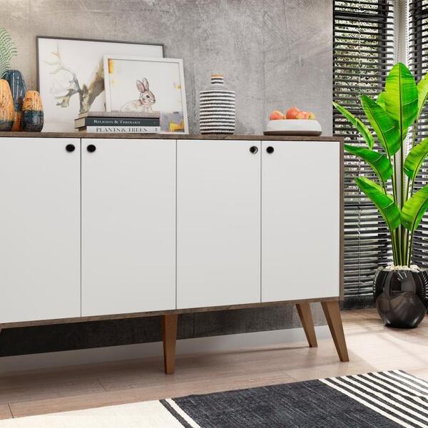 Aparador Buffet 4 Portas Castani Com Branco Brienza