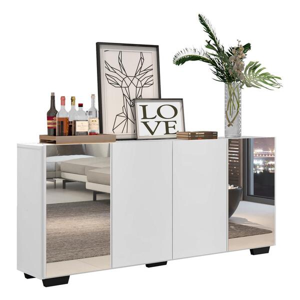 Aparador Buffet 4 Portas Com Espelho E Pés Quadrados Vegas Mu