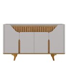 Aparador Buffet 4 Portas Mdf Ripado Real Pés De Madeira Maciç