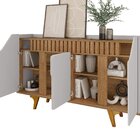 Aparador Buffet 4 Portas Mdf Ripado Real Pés De Madeira Maciç
