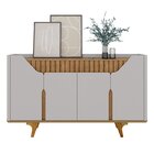 Aparador Buffet 4 Portas Mdf Ripado Real Pés De Madeira Maciç