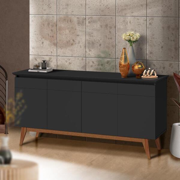 Aparador Buffet 4 Portas Preto Sophi 1.6 Shop Jm