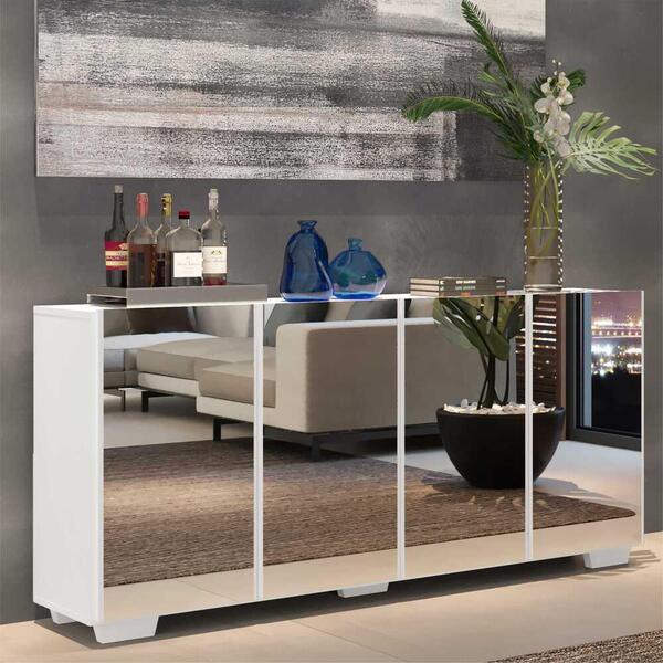 Aparador Buffet 4 Ptas C/ Espelho E Pés Quadrados Vegas Multi