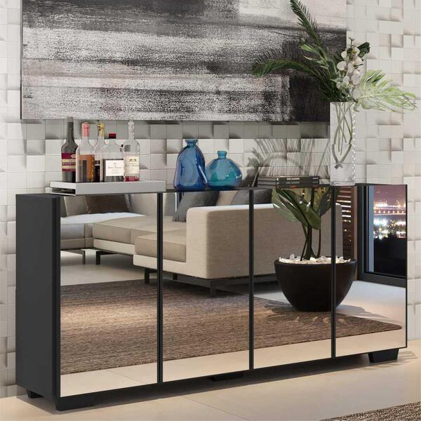 Aparador Buffet 4 Ptas C/ Espelho E Pés Quadrados Vegas Multi