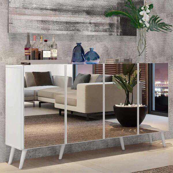 Aparador Buffet 4 Ptas C/ Espelho E Pés Retrô Vegas Multimóve