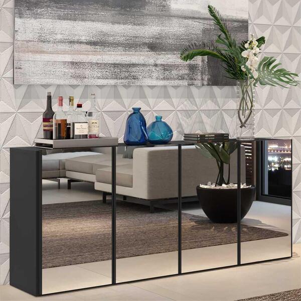 Aparador Buffet 4 Ptas C/ Espelho Vegas Multimóveis Preto