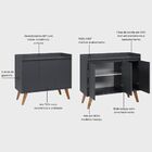 Aparador Buffet 90cm Retro Mdf Grafite Madri - On Móveis