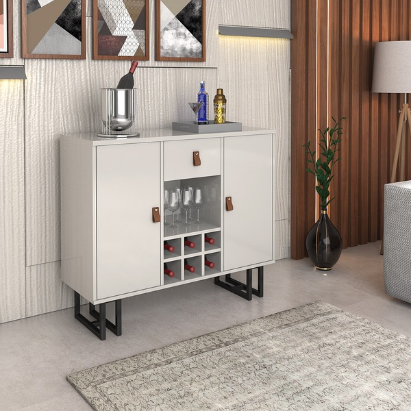 Aparador Buffet Adega Bar Offwhite/preto Estilo Industrial