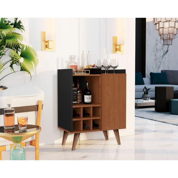 Aparador Buffet Bar 1 Porta 6 Garrafas Saint Preto Freijo