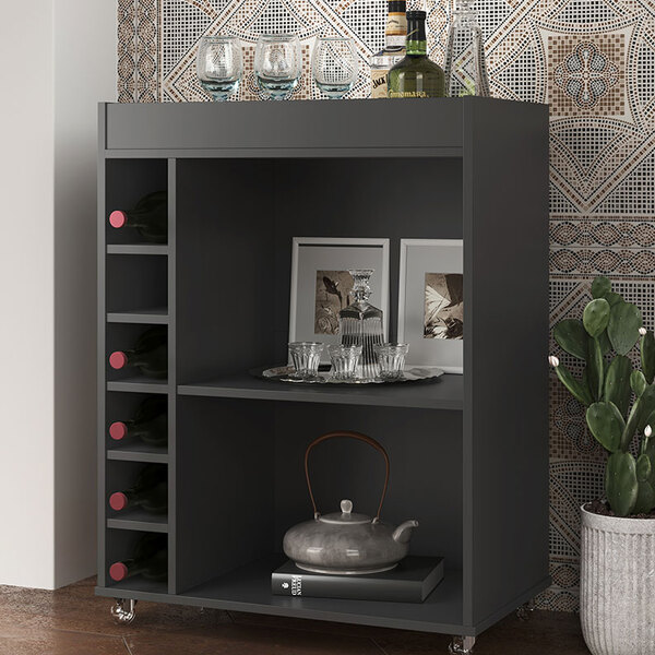 Aparador Buffet Bar Adega Retrô Com Rodízios Londres - Grafite