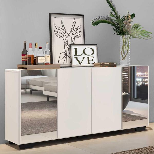 Aparador Buffet C/ Espelho E Pés Quadrados Vegas Multimóveis