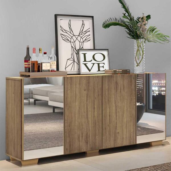 Aparador Buffet C/ Espelho E Pés Quadrados Vegas Multimóveis