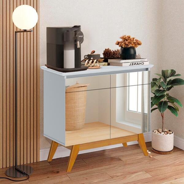 Aparador Buffet Cantinho Do Café Com Espelho Branco Acetinado