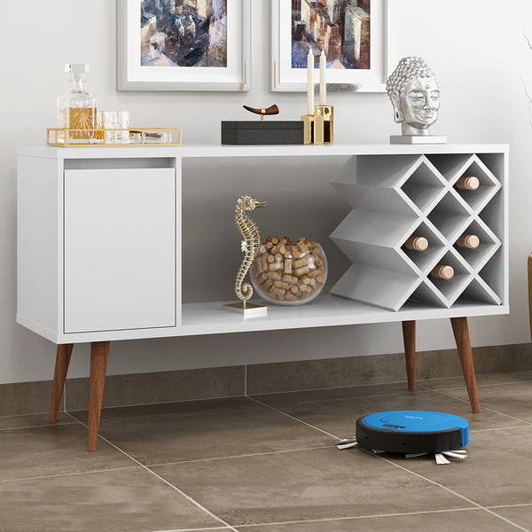 Aparador Buffet Chivas Retrô 1 Porta Com Adega Branco Brilho