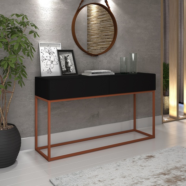 Aparador Buffet Com 2 Gavetas Preto Com Cobre