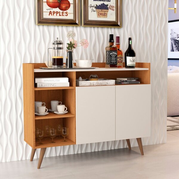 Aparador Buffet Com 2 Portas E Pés Em Madeira Maciça Nature/o