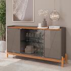 Aparador Buffet Com Vidro 2 Portas Roma Cinza Pérola Cedro