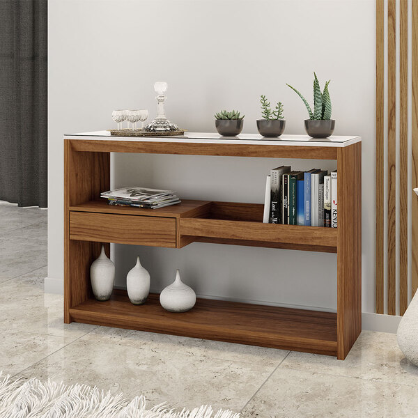 Aparador Buffet Com Vidro E 01 Gaveta 100% Mdf 116cm Topázio