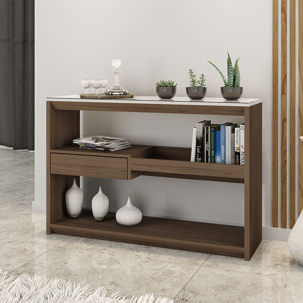 Aparador Buffet Com Vidro E 01 Gaveta 100% Mdf 116cm Topázio