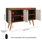 Aparador Buffet Dallas Pés Palito Retrô 4 Portas Decoração Sa