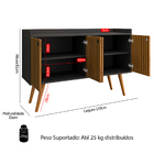 Aparador Buffet Dallas Pés Palito Retrô 4 Portas Decoração Sa