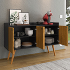 Aparador Buffet Dallas Pés Palito Retrô 4 Portas Decoração Sa