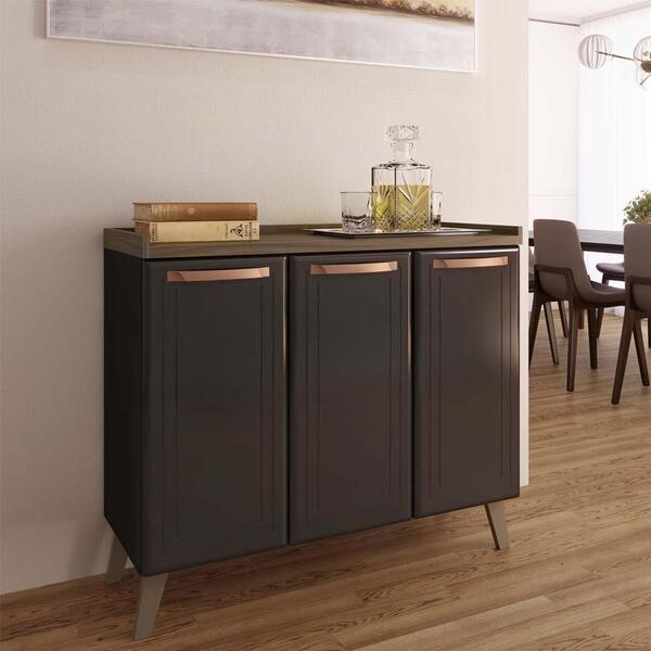 Aparador Buffet De Aço 3 Portas Multimóveis Preto/nogueira