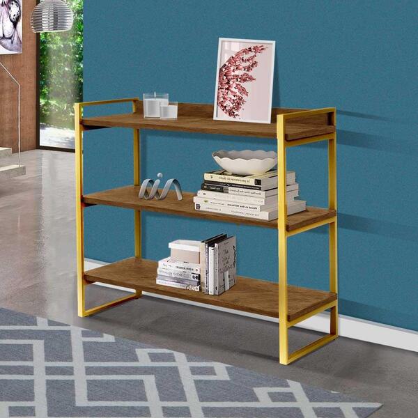 Aparador Buffet Em Aço 3 Prateleiras 90 Cm Imbuia Dourado Ezr