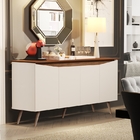 Aparador Buffet Encanto 4 Portas Retrô Offwhite Com Freijó