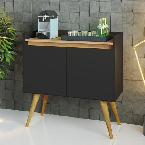 Aparador Buffet Gold 2 Portas - Preto/mel- Móveis Primus