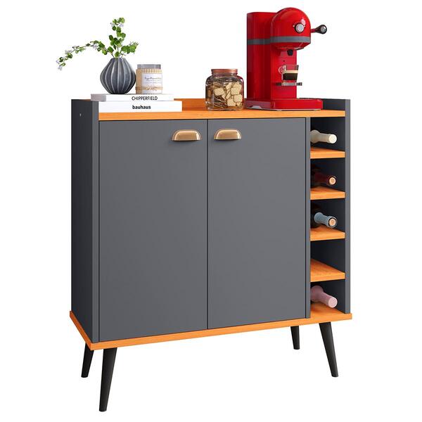 Aparador Buffet Madero Barzinho Adega 5 Garrafas 2 Portas Pux