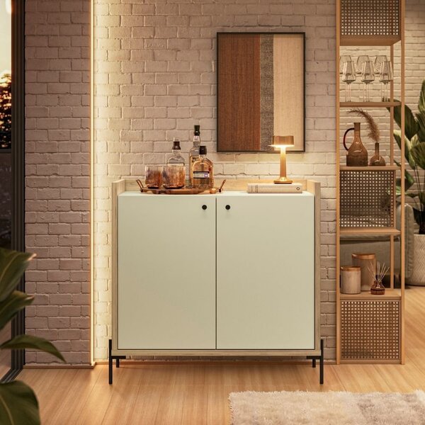 Aparador Buffet Para Sala De Jantar 92cm 2 Portas Pés Em Aço