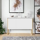 Aparador Buffet Para Sala Industrial Oslo Branco Dourado