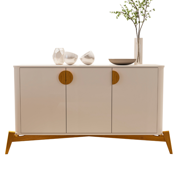 Aparador Buffet Pés Em Madeira Design Exclusivo Contém Três N