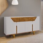 Aparador Buffet Portas Em Mdf Ripado Real Pés De Madeira Maci