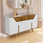 Aparador Buffet Portas Em Mdf Ripado Real Pés De Madeira Maci