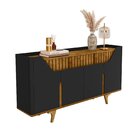 Aparador Buffet Portas Em Mdf Ripado Real Pés De Madeira Maci