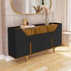 Aparador Buffet Portas Em Mdf Ripado Real Pés De Madeira Maci