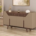 Aparador Buffet Portas Em Mdf Ripado Real Pés De Madeira Maci