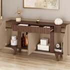 Aparador Buffet Portas Em Mdf Ripado Real Pés De Madeira Maci