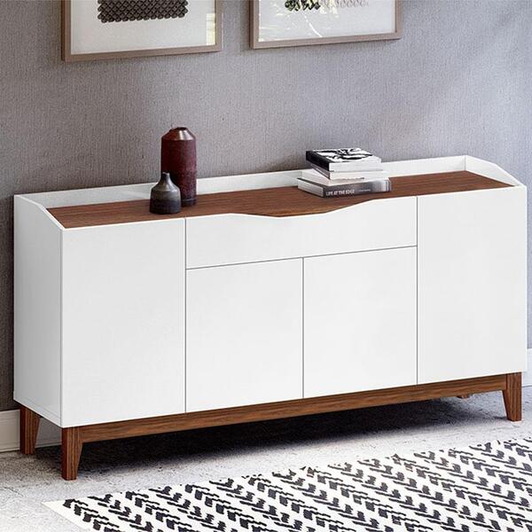 Aparador Buffet Ravena Com 4 Portas E Pés De Madeira Maciça