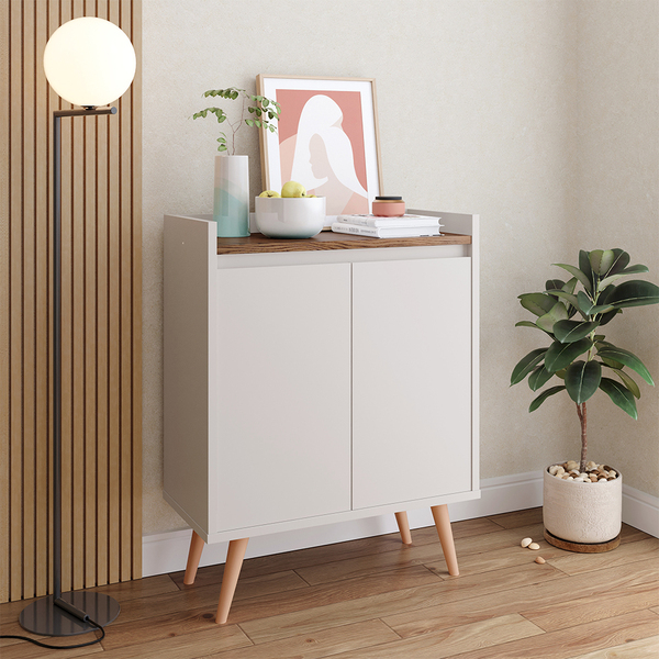 Aparador Buffet Retrô 2 Portas Barthô - Off White / Freijó -