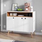 Aparador Buffet Retrô 3 Portas Jade Prime - Branco com Freijó