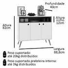 Aparador Buffet Retrô 3 Portas Jade Prime - Branco com Freijó